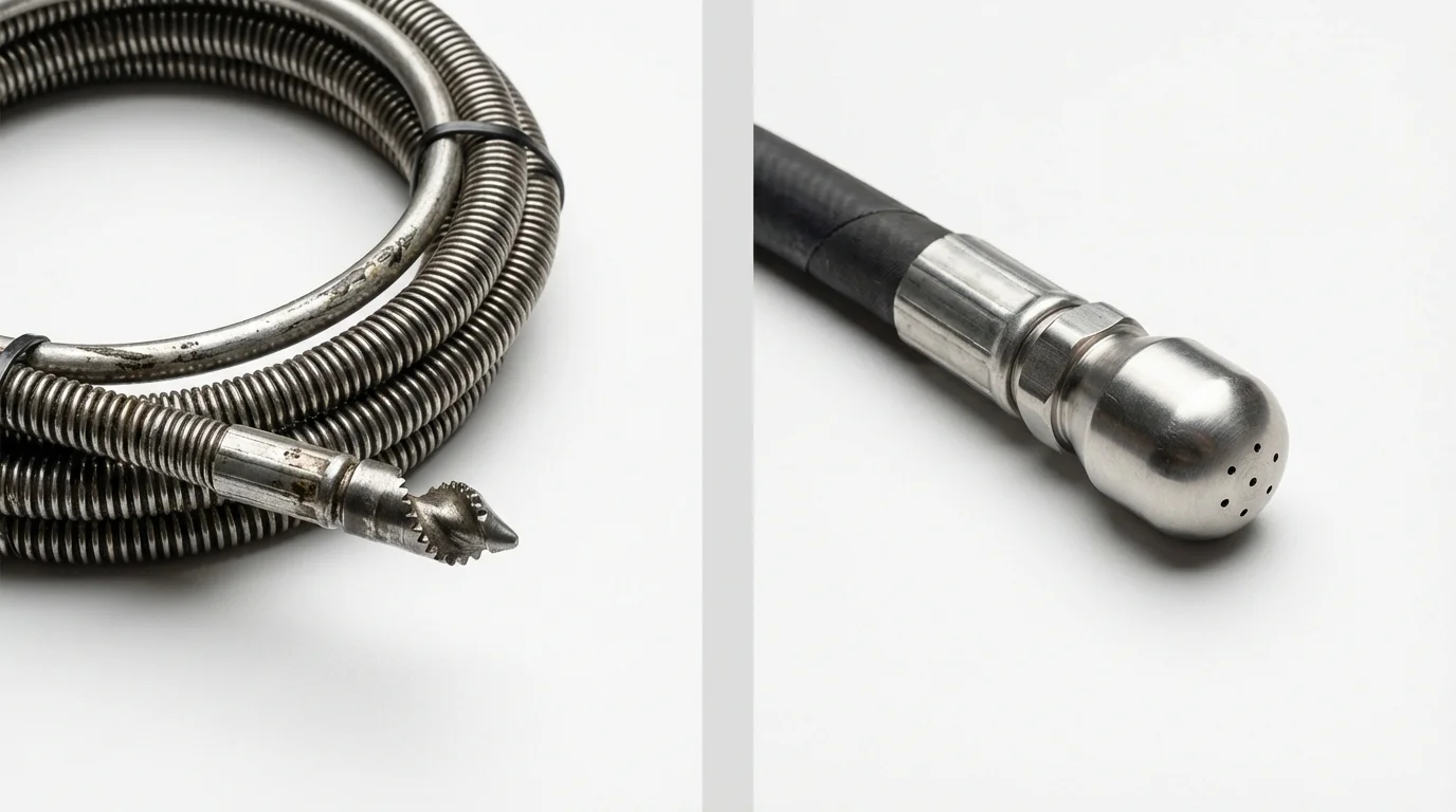 Drain snake cable and hydro jetting nozzle used for drain cleaning in Columbia, PA