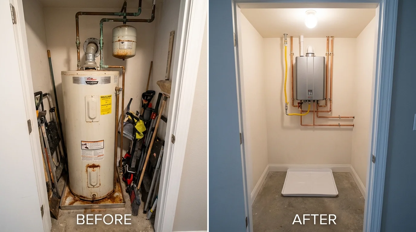 Tank water heater versus wall-mounted tankless unit comparison for Columbia, PA homeowners