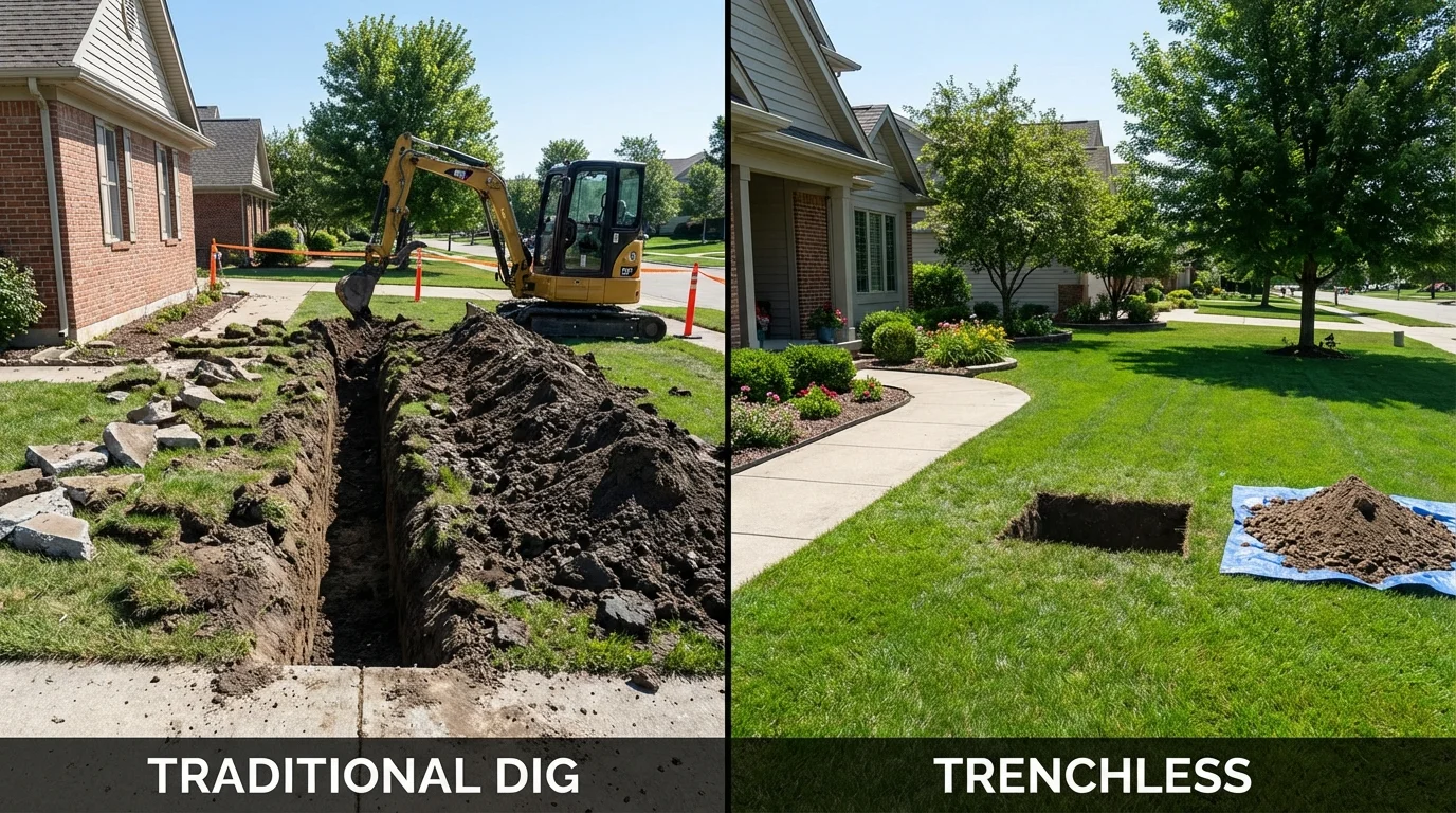 Trenchless sewer repair with minimal yard damage versus traditional excavation in Columbia, PA